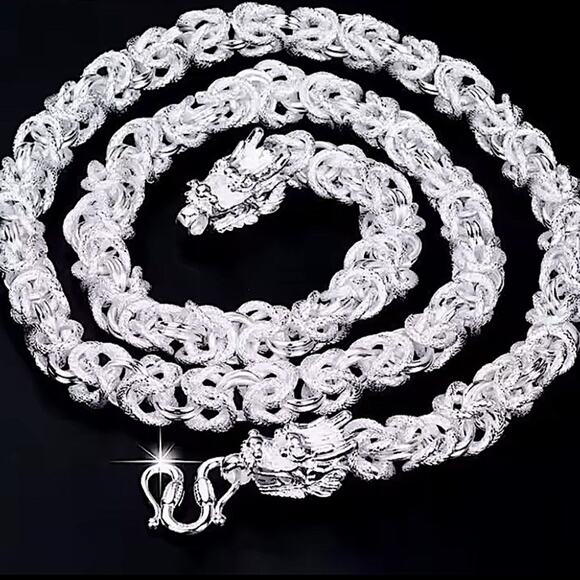Dragon Viking Sterling Silver Byzantine Chain Link Necklace - Picture 8 of 8